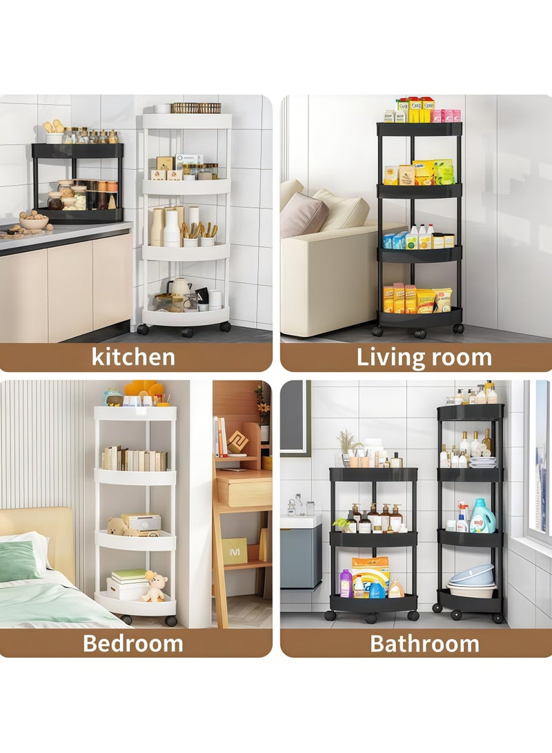 رف زاوية بأربعة أرفف، وحدة تخزين زاوية للاستحمام بأربع عجلات، عربة تخزين بأربعة أرفف، منظم أرضي مقاوم للصدأ للاستحمام، رف زاوية مثلث الشكل بعجلات، رف زاوية مقاوم للماء للاستحمام، عربة تخزين متعددة الوظائف مثالية للتخزين والتنظيم، للحمام والمطبخ والشرفة وغرفة المعيشة (أسود) - Image 5